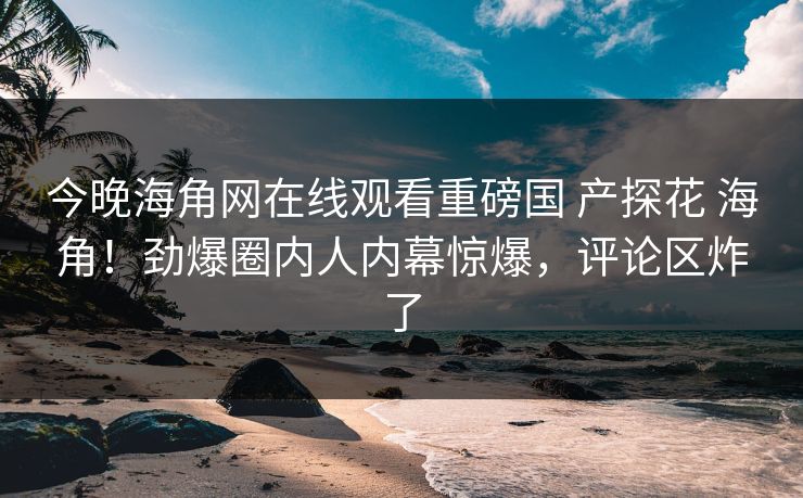 今晚海角网在线观看重磅国 产探花 海角！劲爆圈内人内幕惊爆，评论区炸了