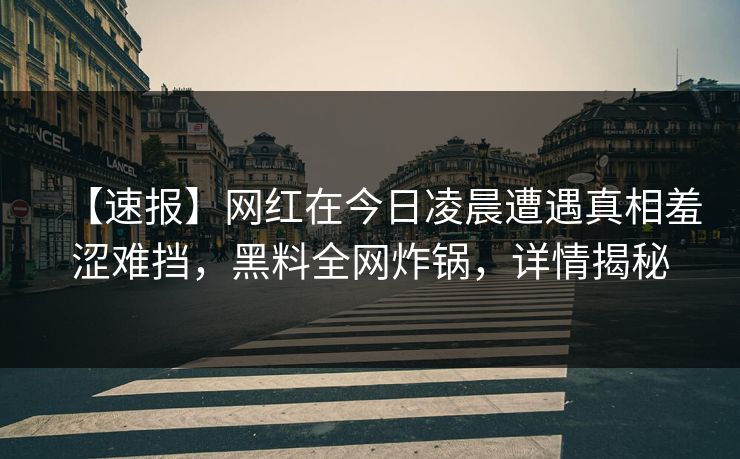 【速报】网红在今日凌晨遭遇真相羞涩难挡，黑料全网炸锅，详情揭秘