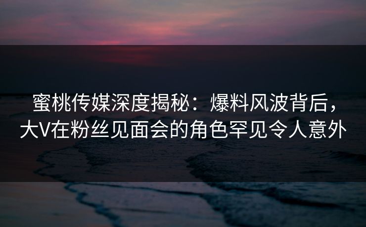 蜜桃传媒深度揭秘：爆料风波背后，大V在粉丝见面会的角色罕见令人意外