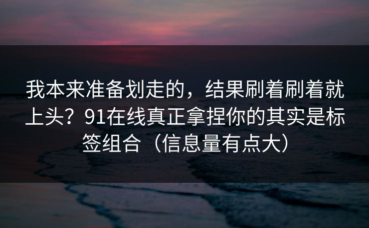 我本来准备划走的，结果刷着刷着就上头？91在线真正拿捏你的其实是标签组合（信息量有点大）